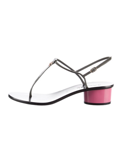 Chanel Interlocking CC Logo Patent Leather T-Strap Sandals