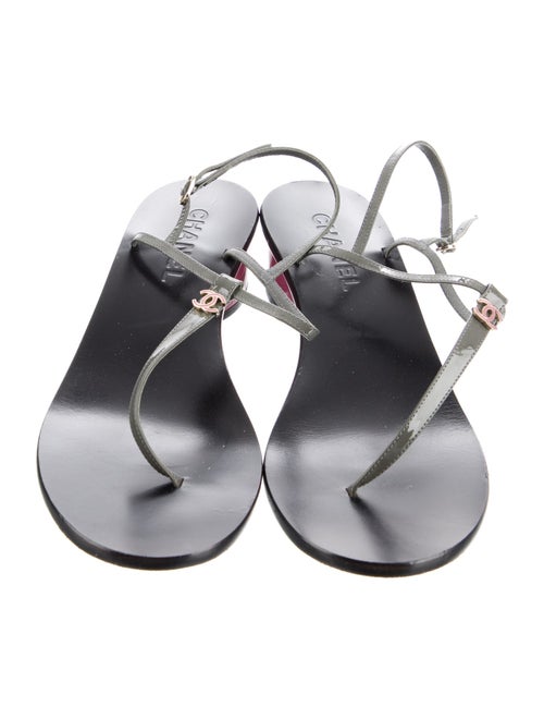 Chanel Interlocking CC Logo Patent Leather T-Strap Sandals