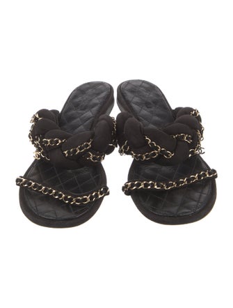 Chanel Interlocking CC Logo Suede Slides