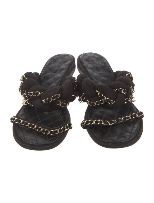 Chanel Interlocking CC Logo Suede Slides