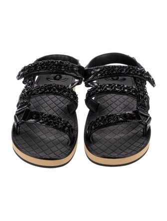 Chanel Interlocking CC Logo Patent Leather Slingback Sandals