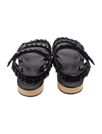 Chanel Interlocking CC Logo Patent Leather Slingback Sandals