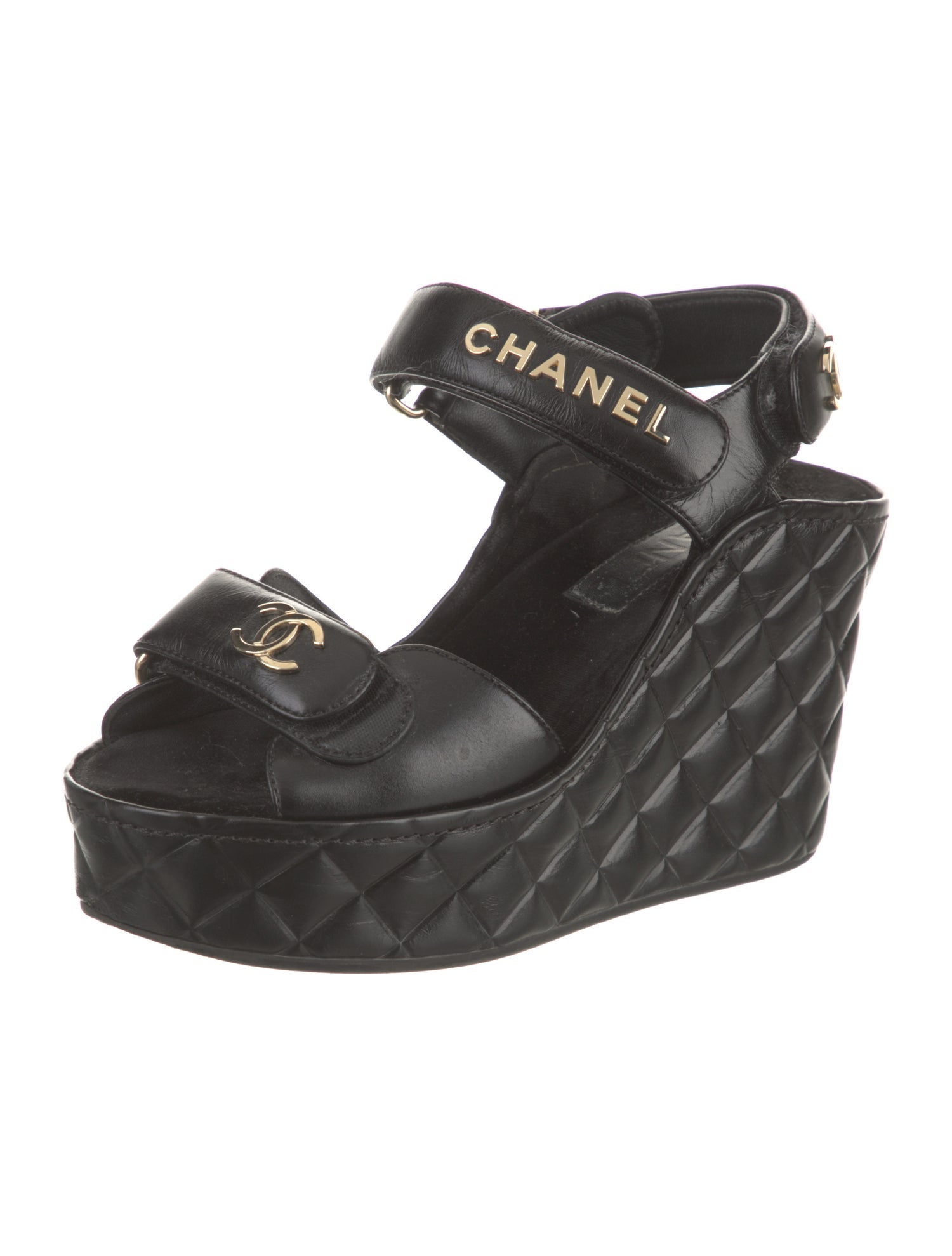 Chanel Interlocking CC Logo Leather Sandals