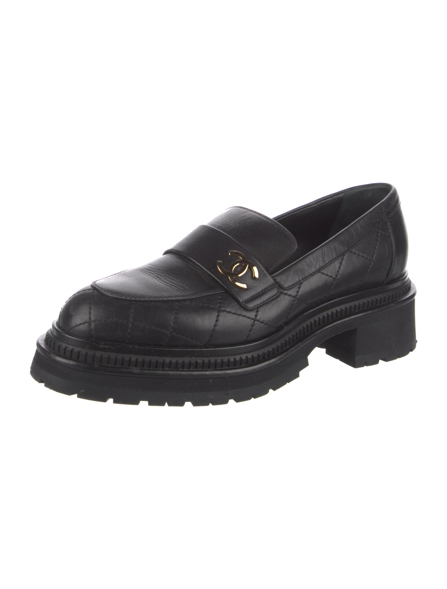 Chanel Interlocking CC Logo Leather Loafers