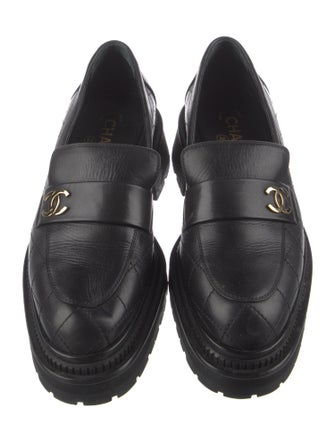 Chanel Interlocking CC Logo Leather Loafers
