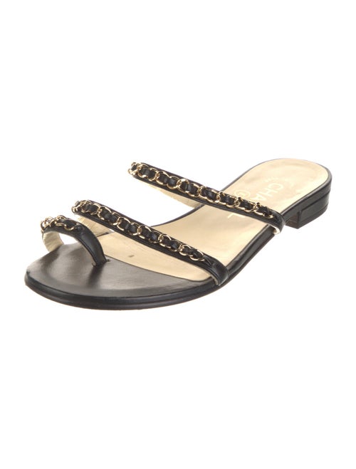 Chanel Chain-Link Accent Leather Slides