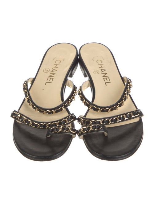 Chanel Chain-Link Accent Leather Slides