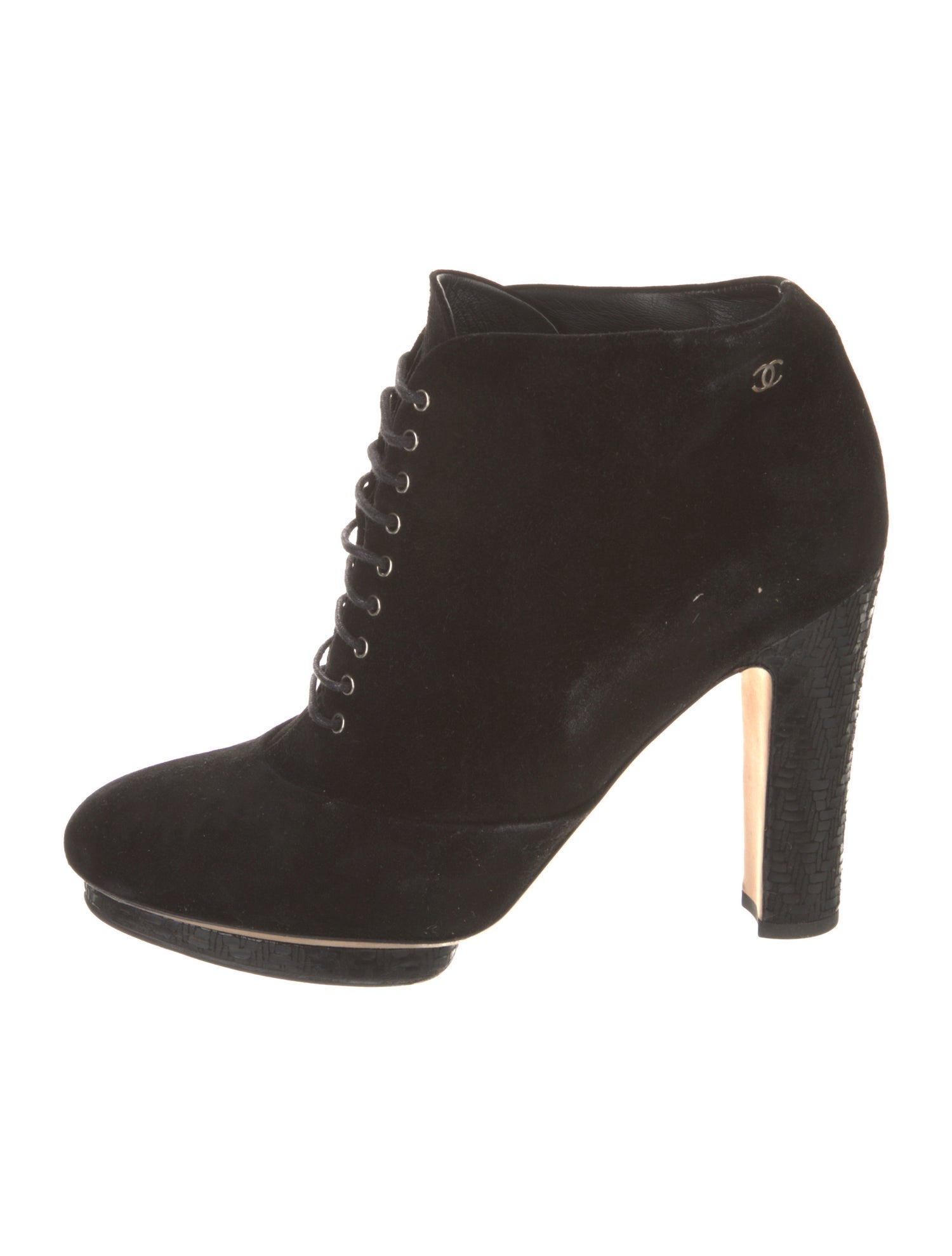 Chanel Interlocking CC Logo Suede Lace-Up Boots