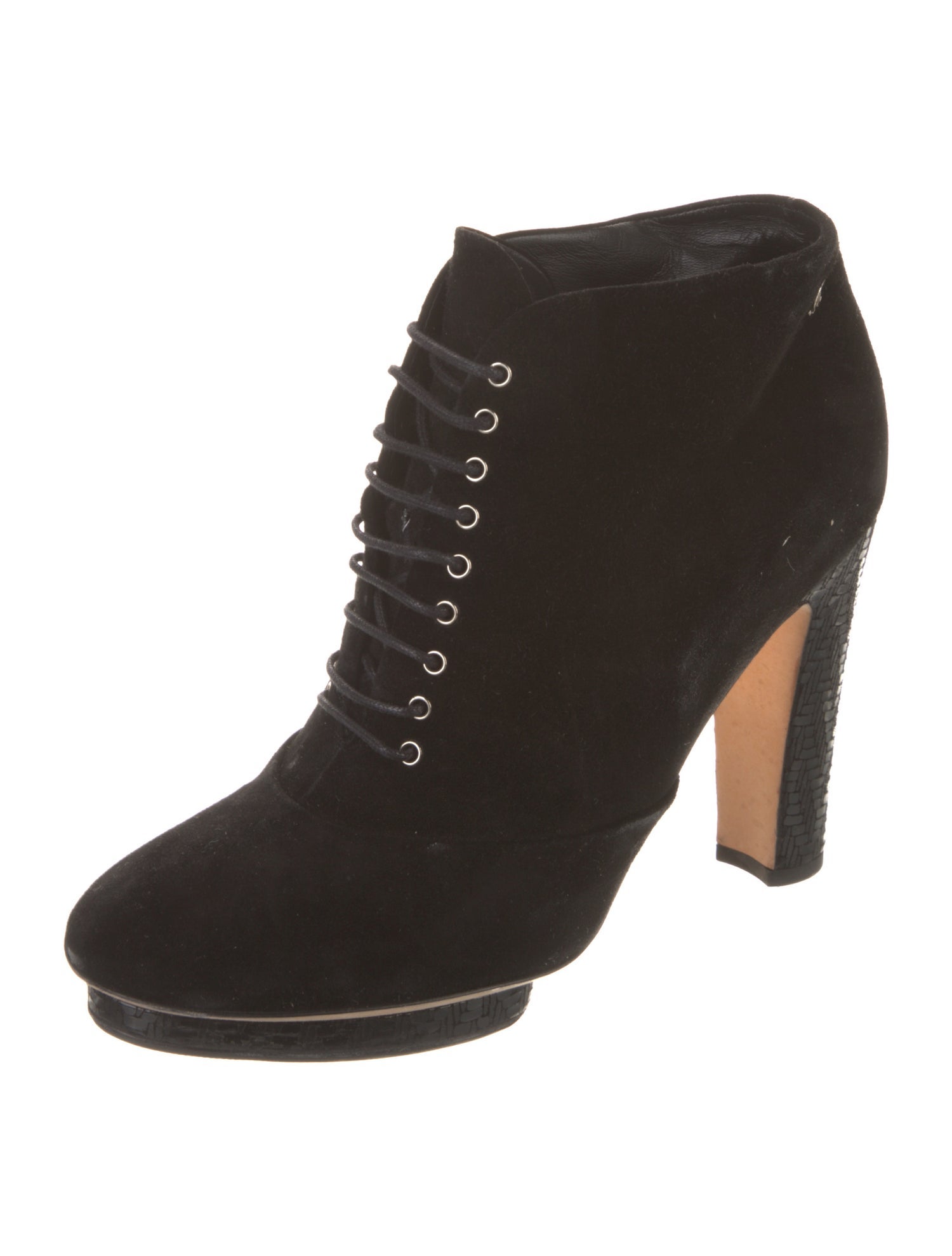 Chanel Interlocking CC Logo Suede Lace-Up Boots