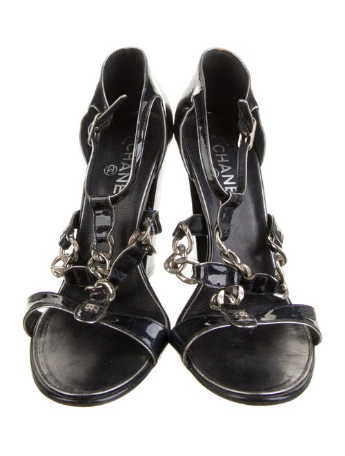 Chanel Interlocking CC Logo Patent Leather T-Strap Sandals