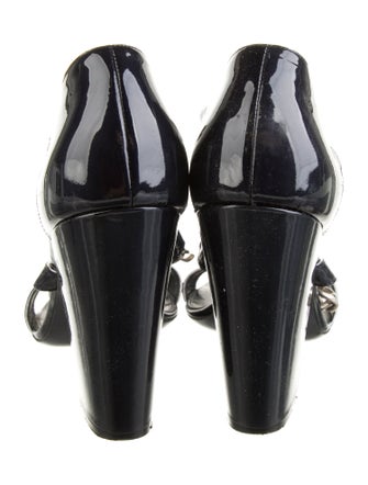 Chanel Interlocking CC Logo Patent Leather T-Strap Sandals