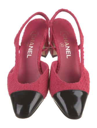 Chanel Interlocking CC Logo Tweed Slingback Pumps