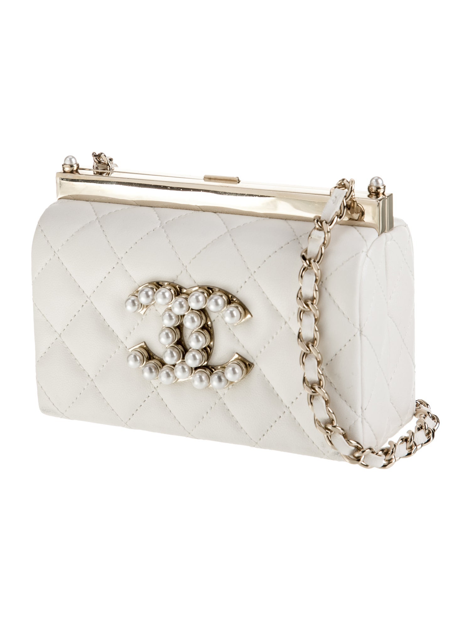Chanel 2023 Pearl CC Frame Clutch - White Mini Bags, Handbags