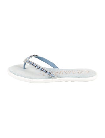 Chanel Interlocking CC Logo Denim Flip Flops