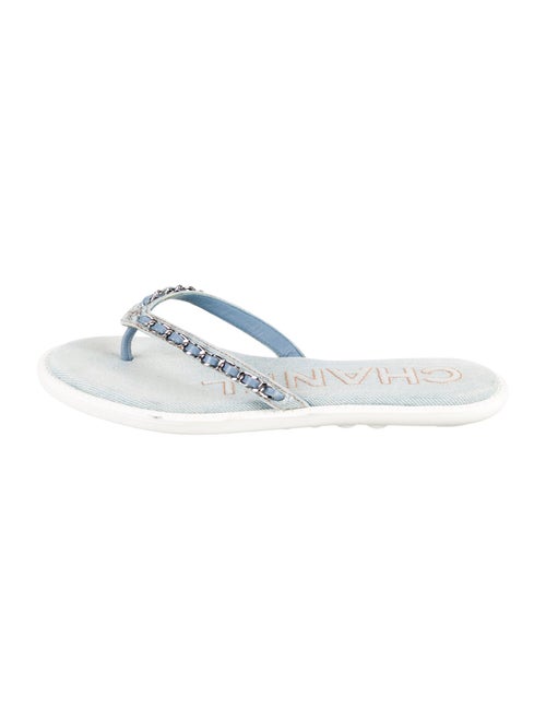 Chanel Interlocking CC Logo Denim Flip Flops