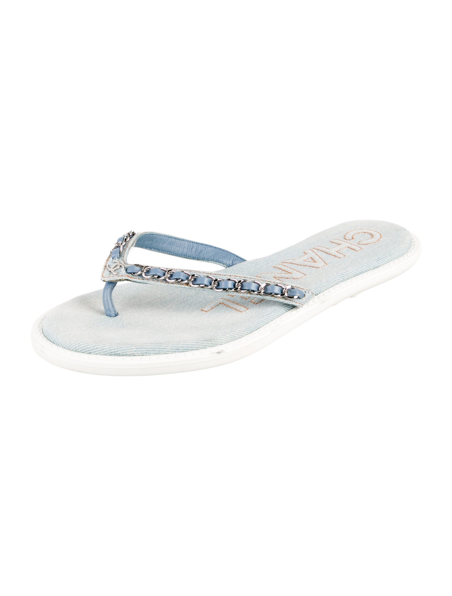 Chanel Interlocking CC Logo Denim Flip Flops
