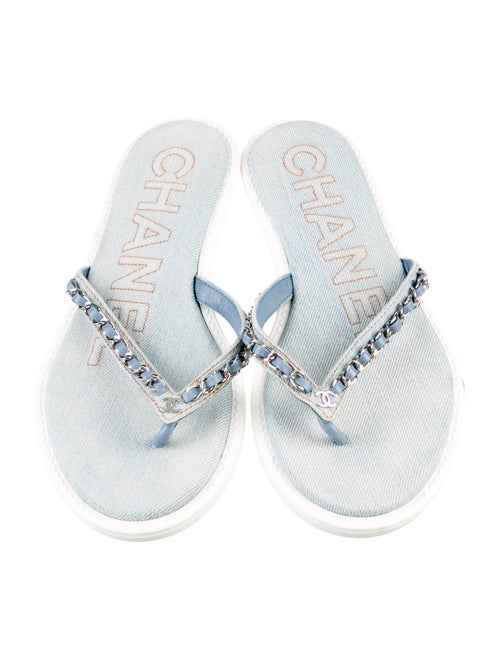 Chanel Interlocking CC Logo Denim Flip Flops