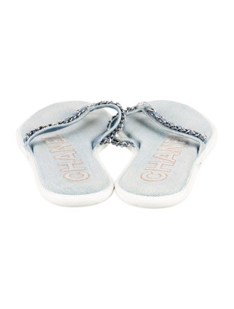 Chanel Interlocking CC Logo Denim Flip Flops