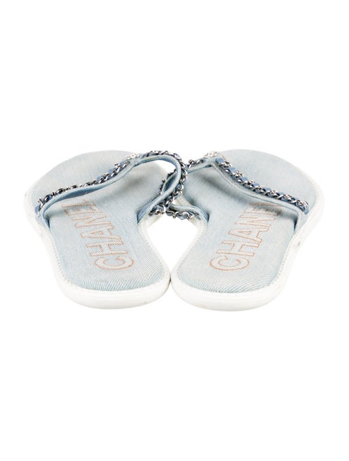 Chanel Interlocking CC Logo Denim Flip Flops