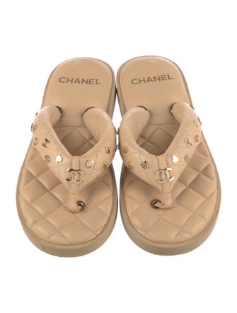 Chanel Interlocking CC Logo Leather Flip Flops