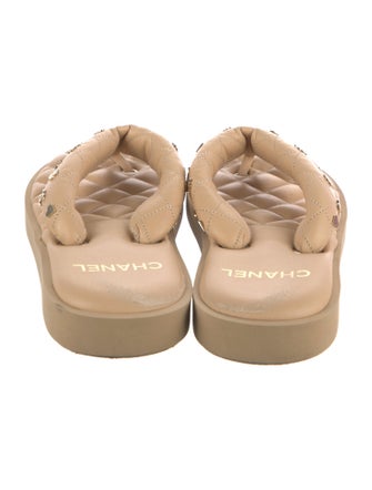 Chanel Interlocking CC Logo Leather Flip Flops