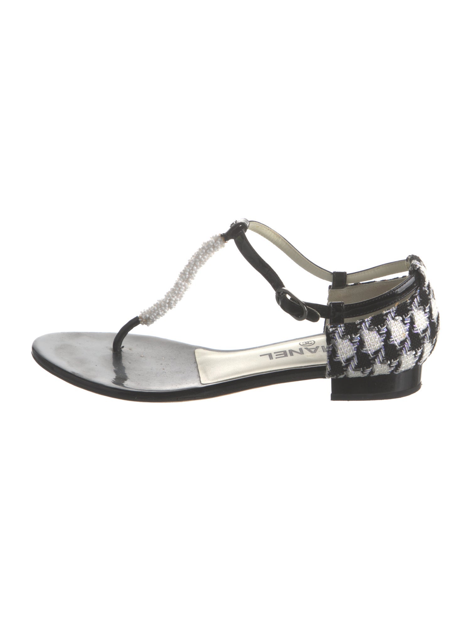 Chanel Interlocking CC Logo Patent Leather T-Strap Sandals