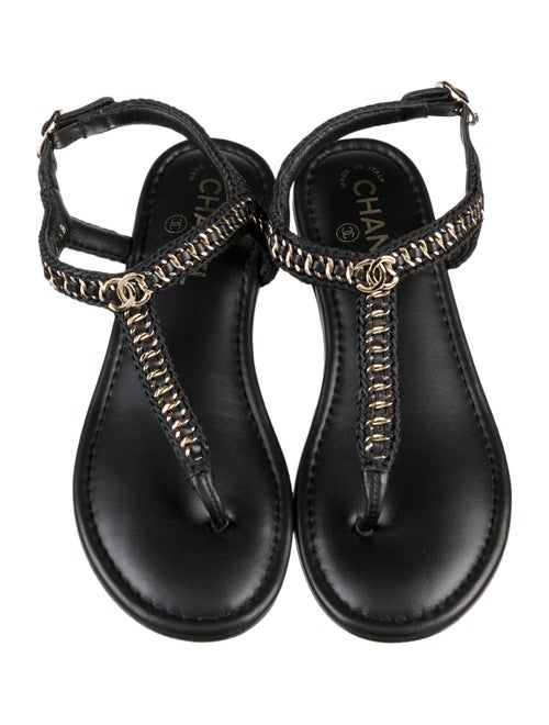 Chanel Interlocking CC Logo Lambskin T-Strap Sandals