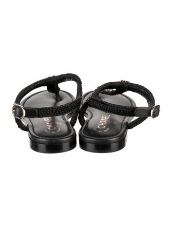 Chanel Interlocking CC Logo Lambskin T-Strap Sandals