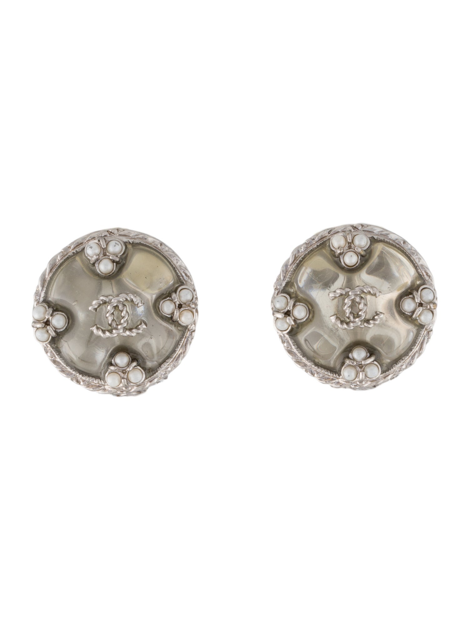 Chanel Faux Pearl & Resin CC Clip-On Earrings