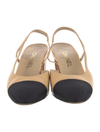 Chanel Interlocking CC Logo Leather Slingback Pumps