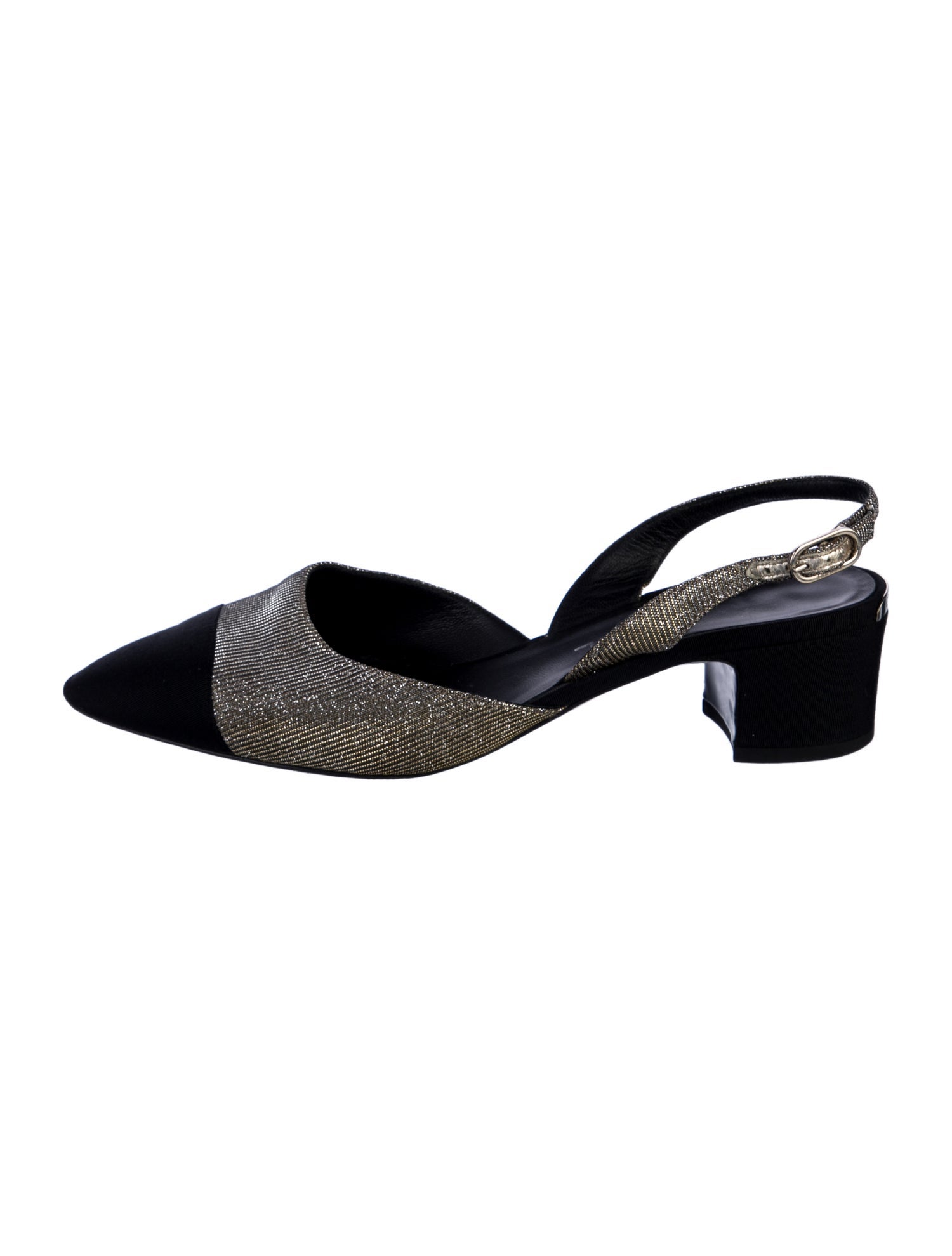 Chanel Interlocking CC Logo Glitter Accents Slingback Pumps