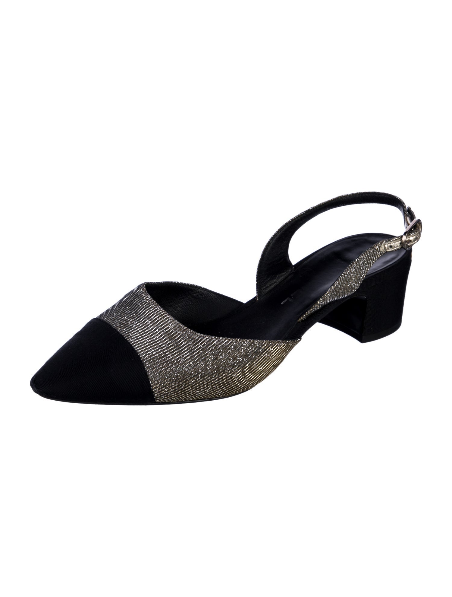 Chanel Interlocking CC Logo Glitter Accents Slingback Pumps