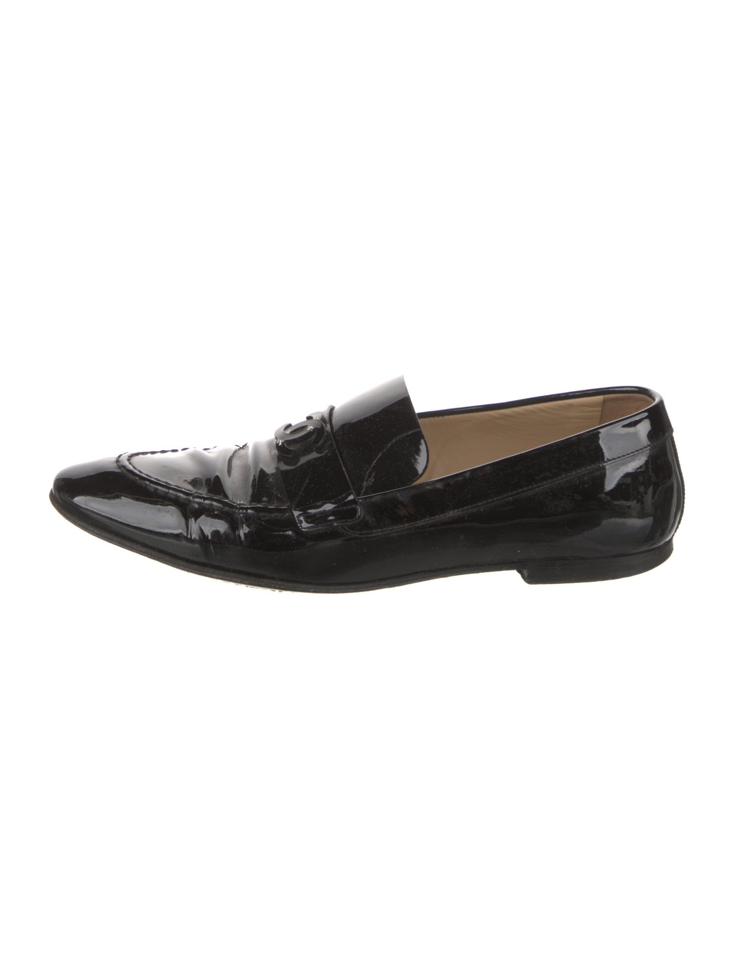 Chanel Interlocking CC Logo Patent Leather Loafers