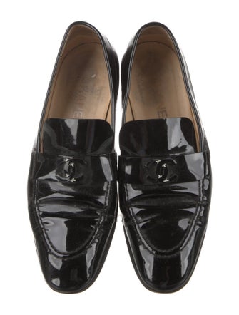 Chanel Interlocking CC Logo Patent Leather Loafers