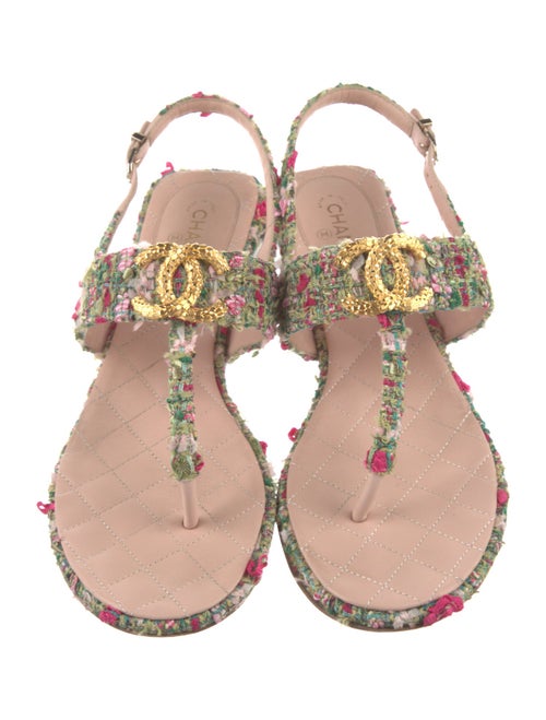 Chanel 2021 Interlocking CC Logo T-Strap Sandals