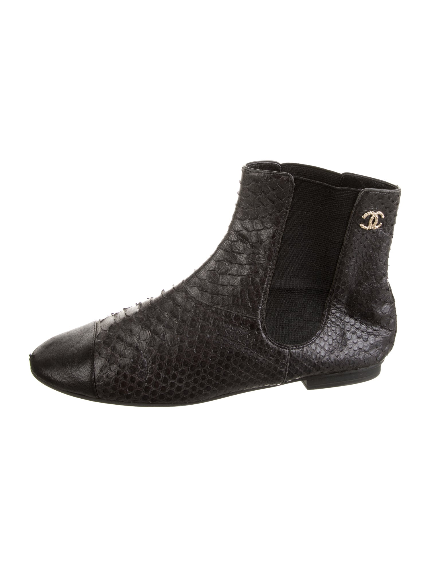 Chanel Interlocking CC Logo Python Chelsea Boots