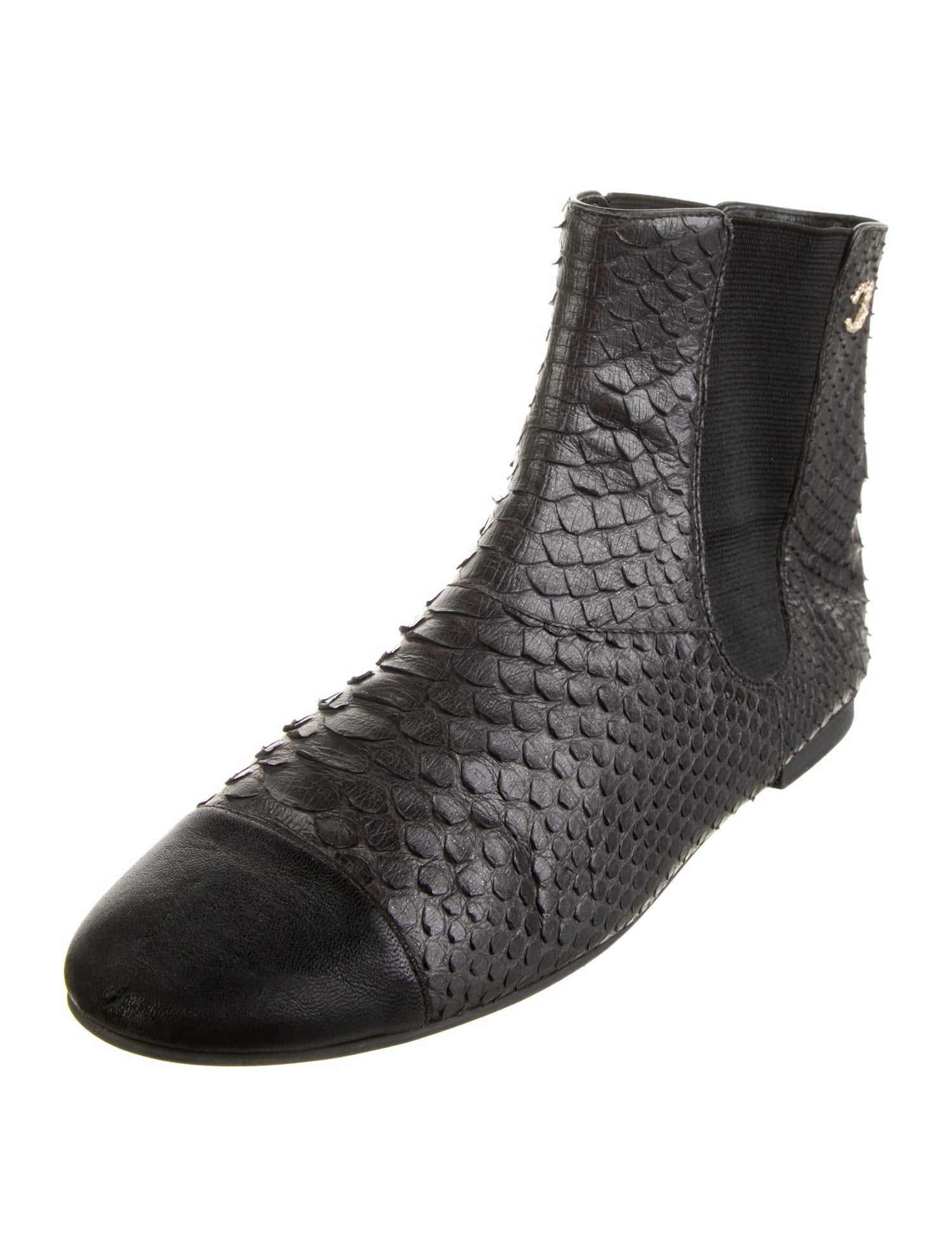 Chanel Interlocking CC Logo Python Chelsea Boots