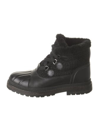 Chanel Interlocking CC Logo Leather Lace-Up Boots