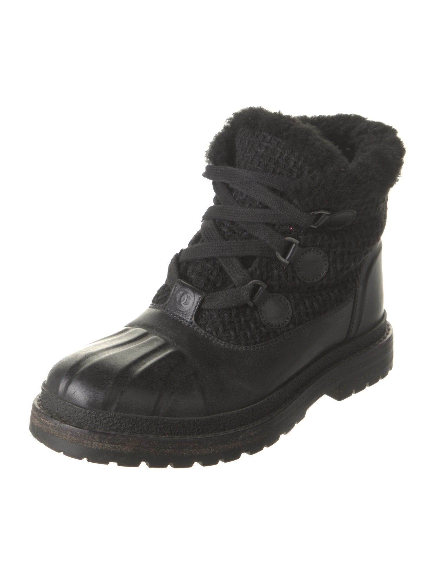 Chanel Interlocking CC Logo Leather Lace-Up Boots