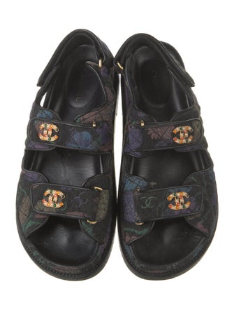 Chanel Interlocking CC Logo Denim Slingback Sandals