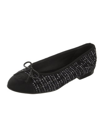Chanel Interlocking CC Logo Tweed Ballet Flats