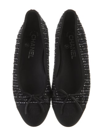 Chanel Interlocking CC Logo Tweed Ballet Flats