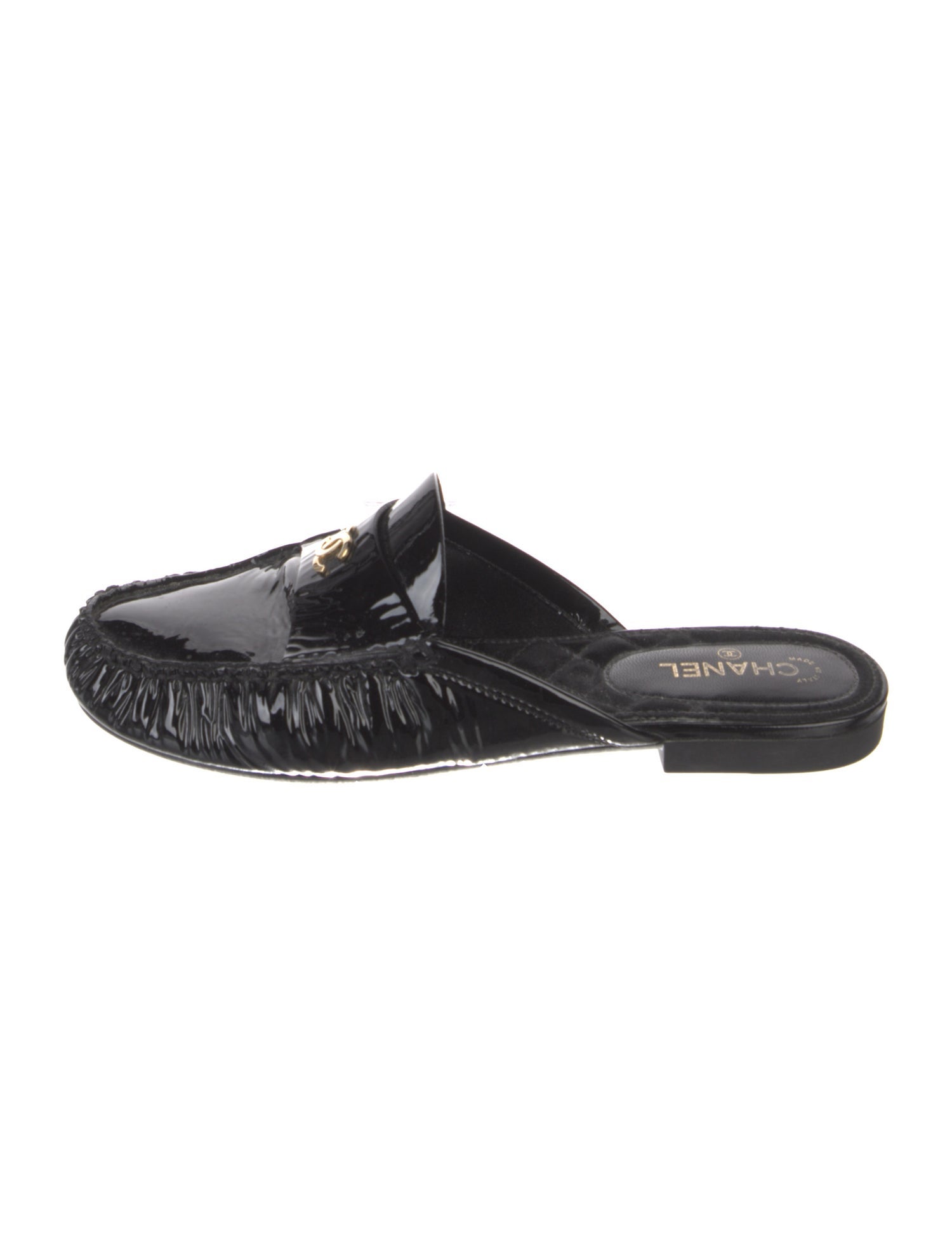 Chanel Interlocking CC Logo Patent Leather Mules