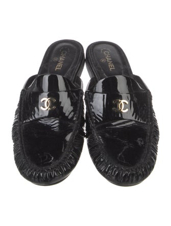 Chanel Interlocking CC Logo Patent Leather Mules