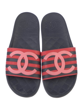 Chanel Interlocking CC Logo Rubber Slides