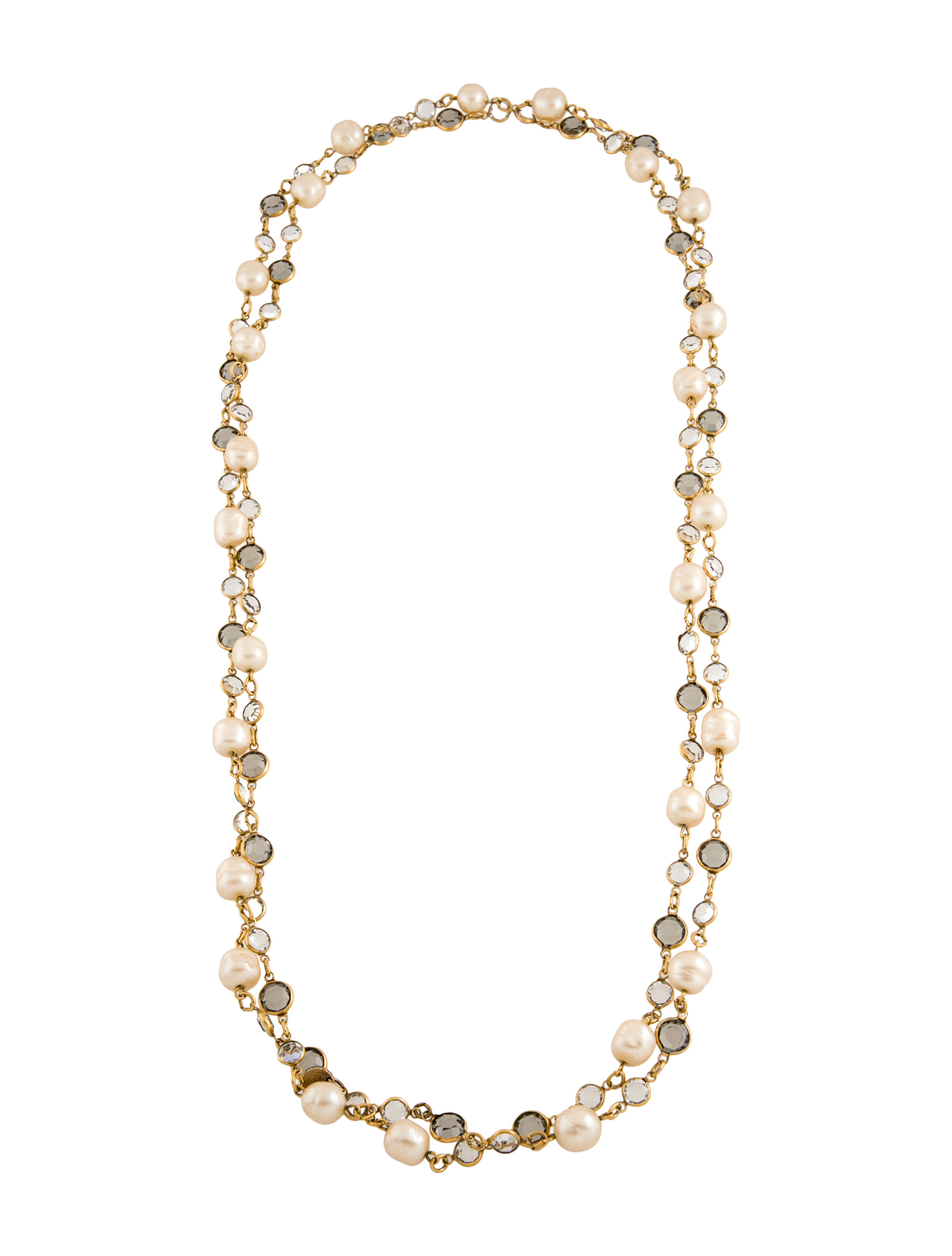 Chanel Vintage Faux Pearl & Strass Long Necklace