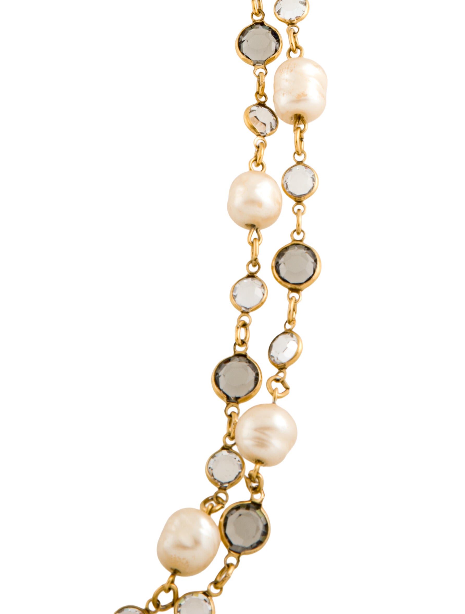 Chanel Vintage Faux Pearl & Strass Long Necklace