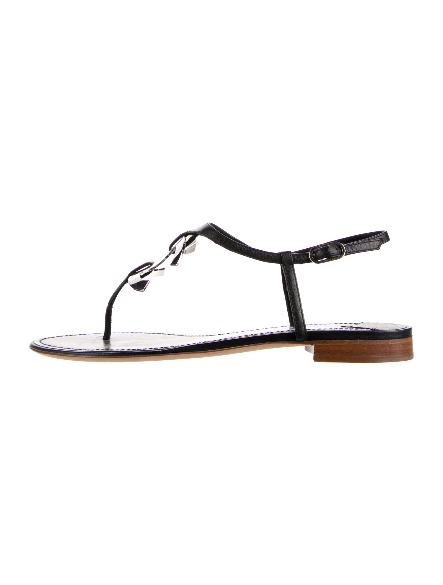 Chanel Interlocking CC Logo Leather T-Strap Sandals