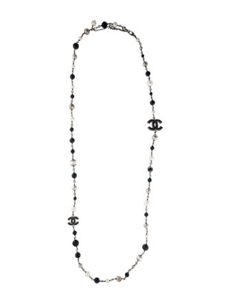 Chanel Faux Pearl, Enamel & Bead CC Station Necklace