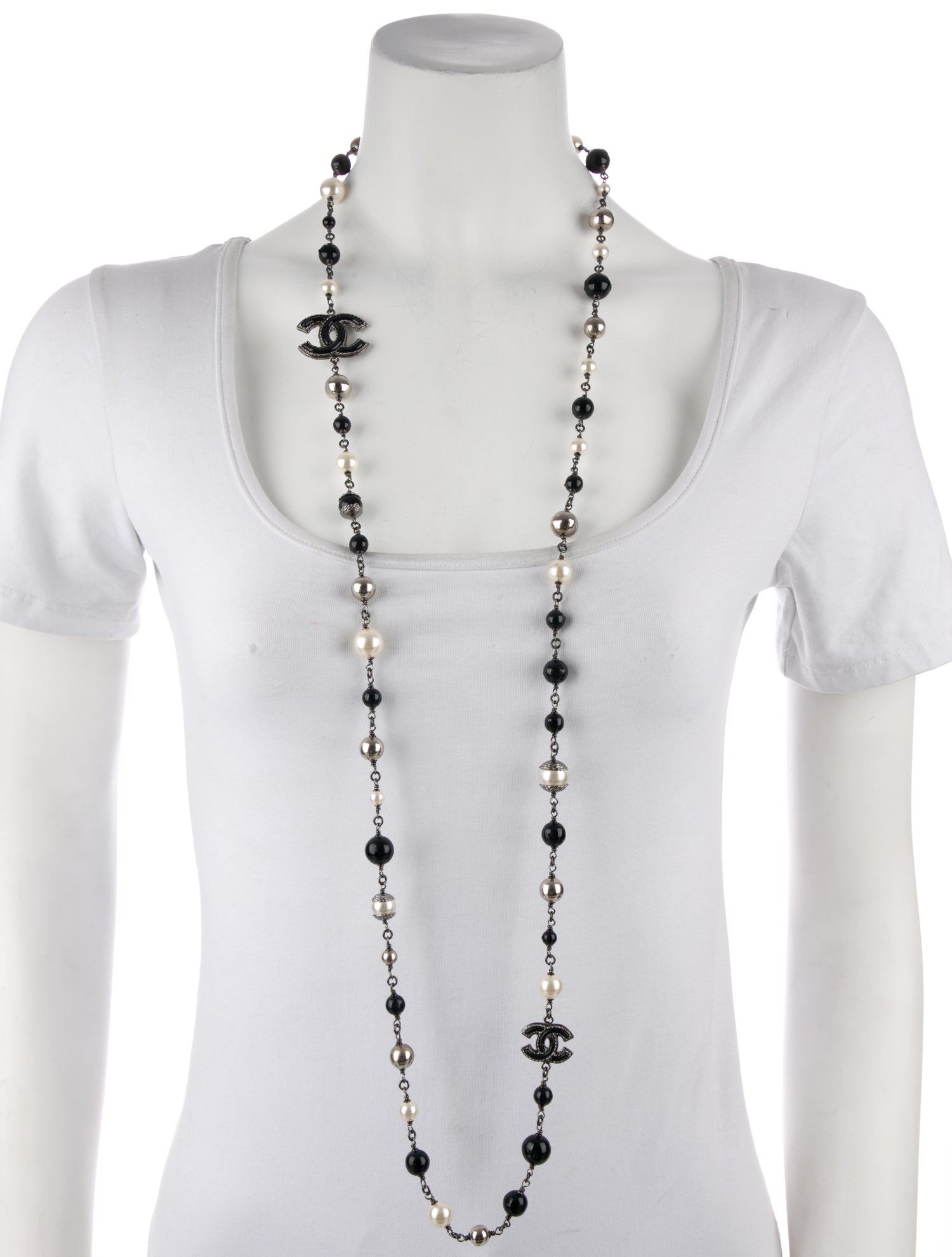 Chanel Faux Pearl, Enamel & Bead CC Station Necklace